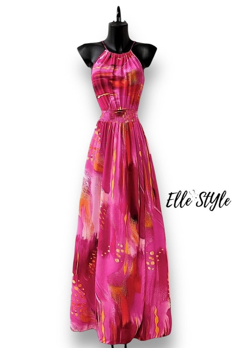Großhändler Elle Style - Sehr fließendes CARINA-Kleid, bedruckt mit Schlitz vorne, romantisch, schick und trendig