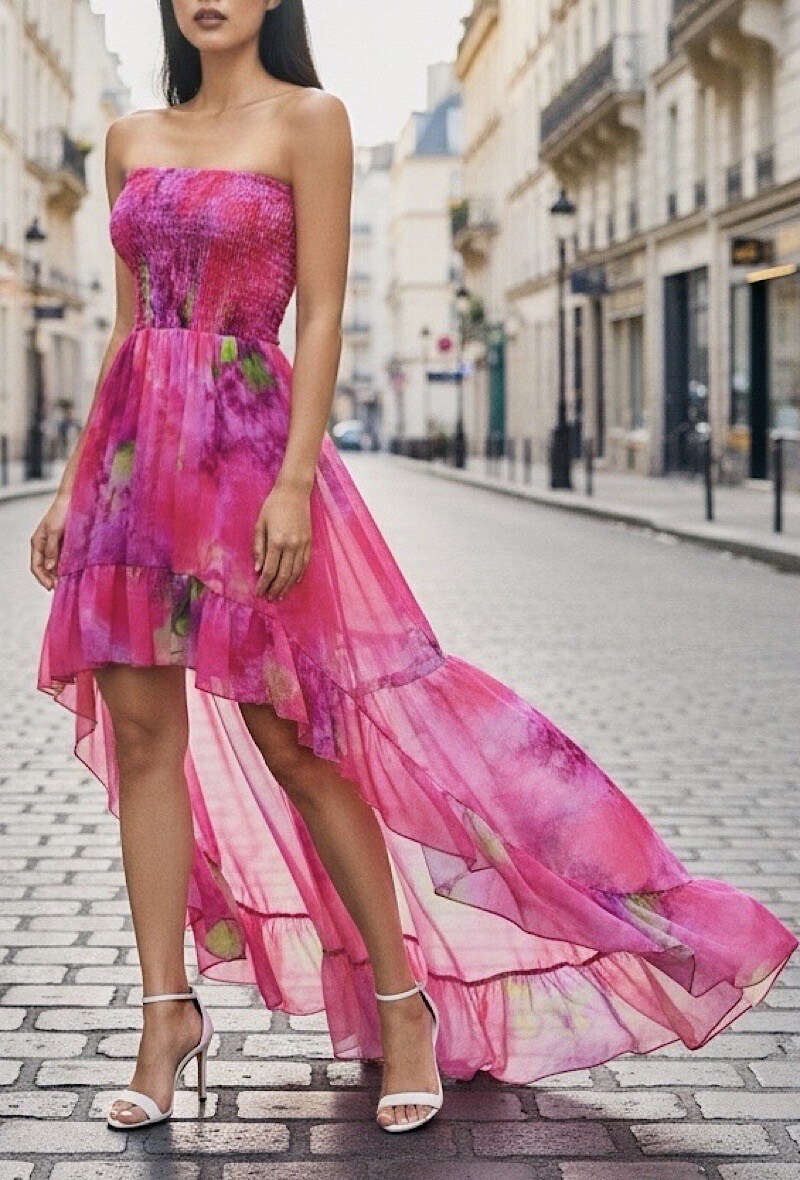 Mayorista Elle Style - Vestido MADY, estampado, bustier fruncido con forro de viscosa, fluido