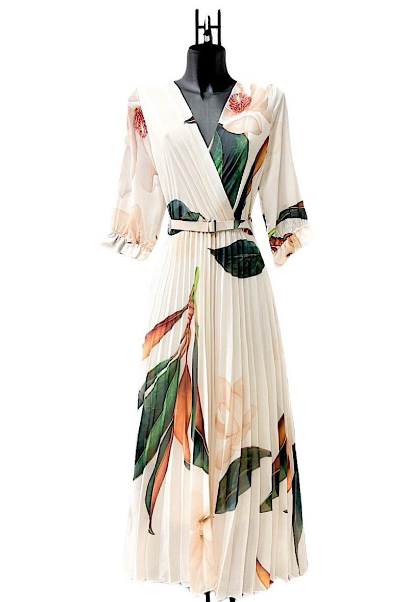 Grossiste Elle Style - Robe LISA plissée avec ceinture faite à la main
