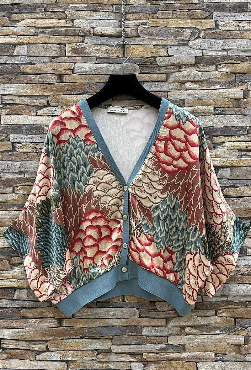 Wholesaler Elle Style - GILETTA cardigan printed in silk-effect satin viscose, fluid and romantic