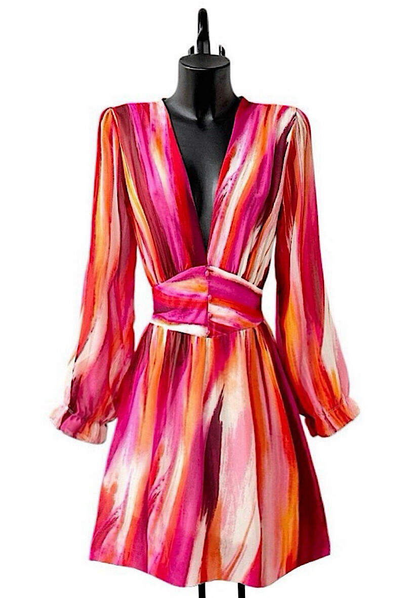 Grossiste Elle Style - Robe JULIETTE imprimé, avec manches longues, boutons et doublure en viscose