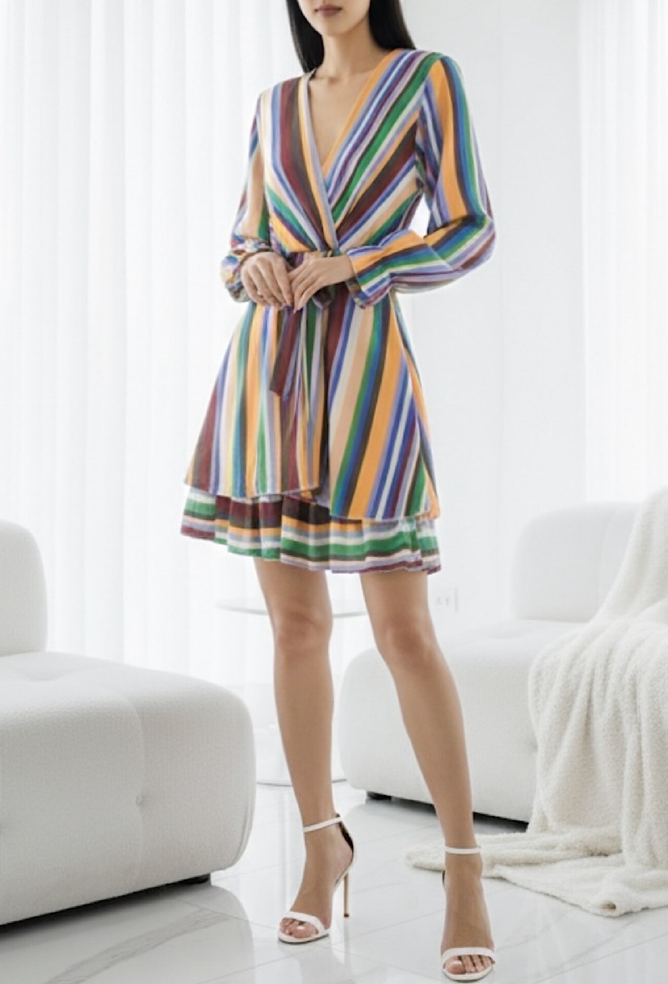 Grossista Elle Style - Abito ARIA in voile stampato molto fluido con doppia balza e fodera in viscosa