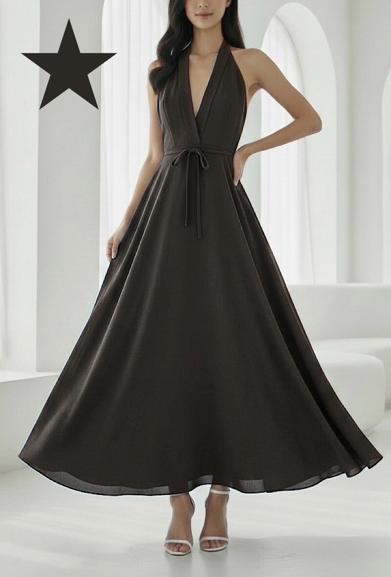Großhändler Elle Style - JEANNE Wickelkleid, lang und sehr fließend aus Viskose mit Leinen-Effekt, schick und modisch