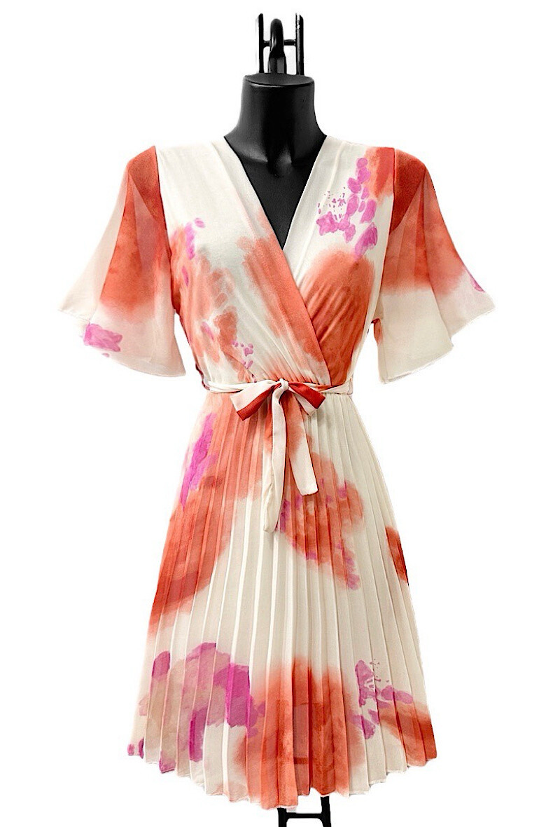 Wholesaler Elle Style - BETHANY printed crossover dress, fluid pleated with viscose lining