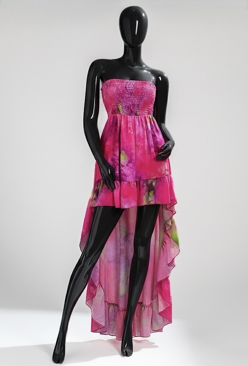 Grossiste Elle Style - Robe MADY, imprimé, bustier smockée avec doublure en viscose, fluide