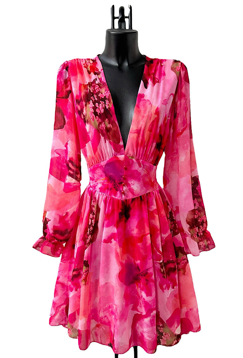 Grossiste Elle Style - Robe JULIETTE imprimé, avec manches longues, boutons et doublure en viscose