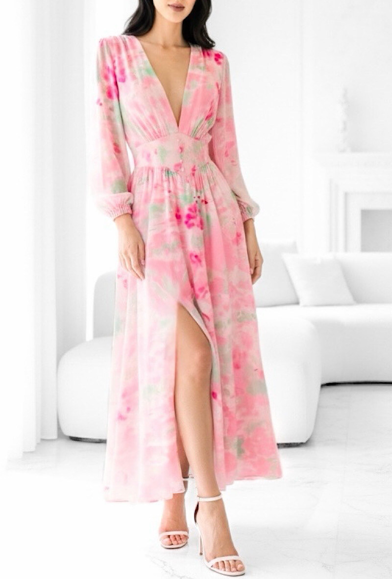 Großhändler Elle Style - JULIETTA Kleid, lange Ärmel, Knöpfe und Viskosefutter mit Schlitz