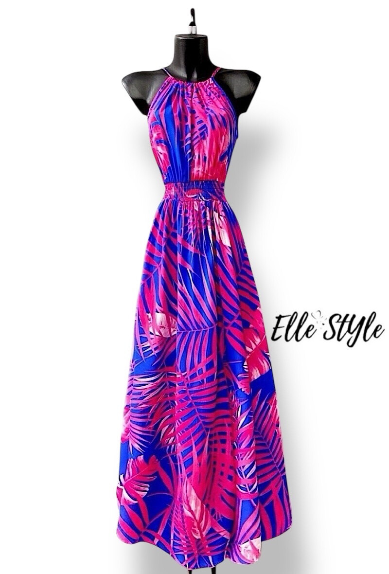 Grossista Elle Style - Abito CARINA molto fluido, stampato con spacco davanti, romantico, elegante e alla moda