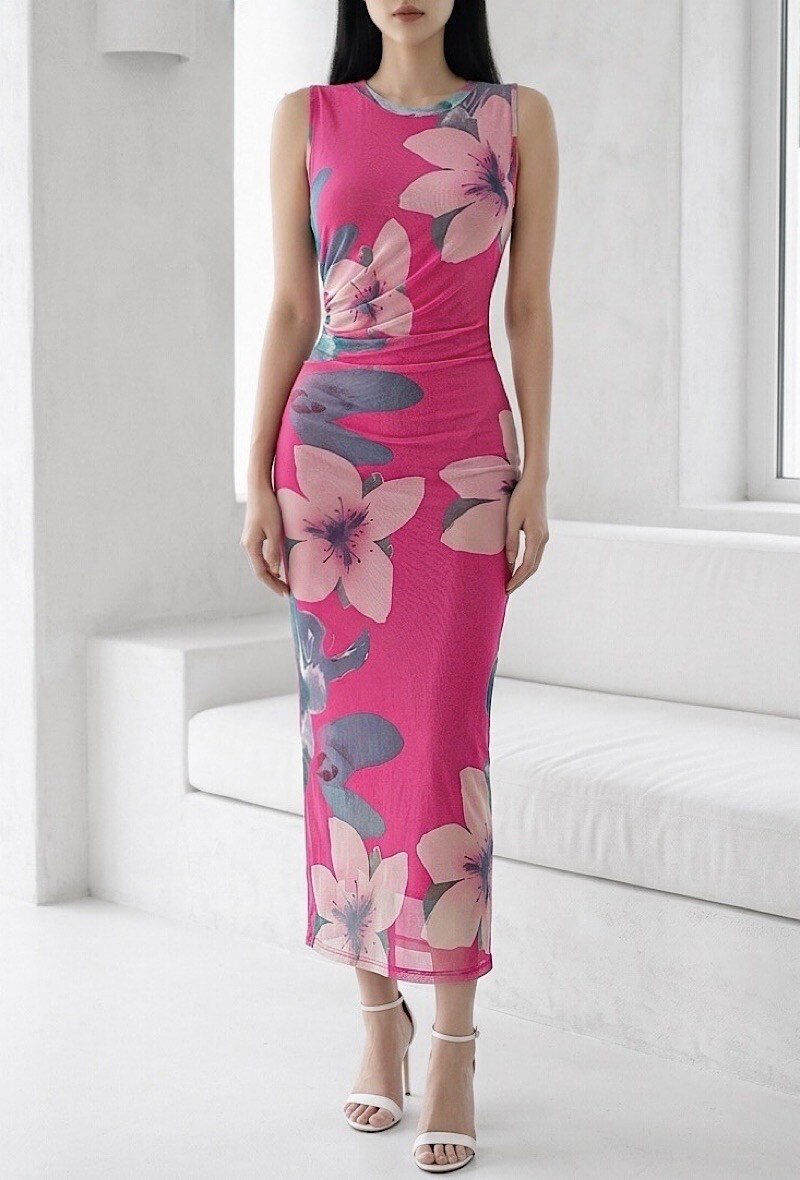 Grossista Elle Style - Abito MESH, stampato, con maniche lunghe e fodera in viscosa