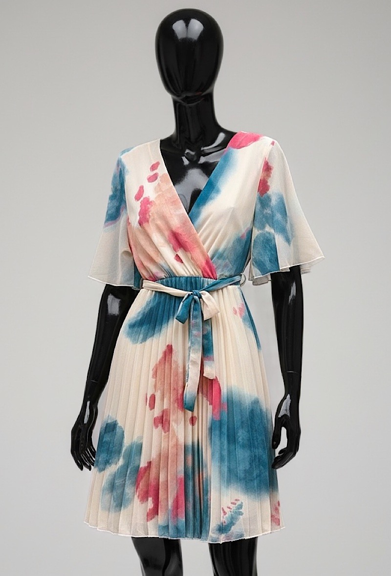Grossiste Elle Style - Robe BETANY croisée imprimée , plissée fluide avec doublure en viscoses