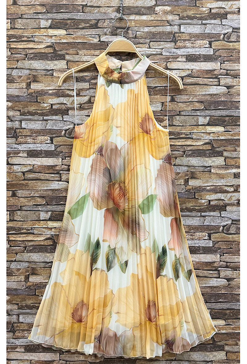Mayorista Elle Style - Vestido SELENA plisado, estampado romántico, con forro de viscosa chic y a la moda