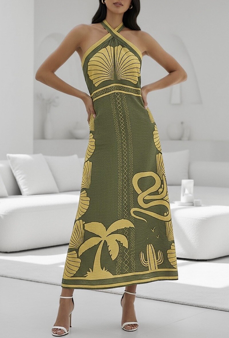 Großhändler Elle Style - STELLA Kleid aus fließender Viskose mit Druck und elastischem Rücken. BOHEMISCH CHIC und IM TREND.