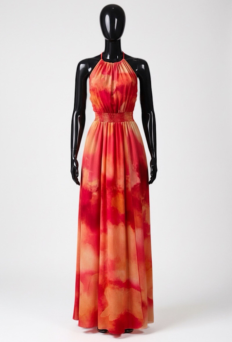 Grossiste Elle Style - Robe CARINA très fluide, imprimé avec fente avant, romantique, chic et tendance