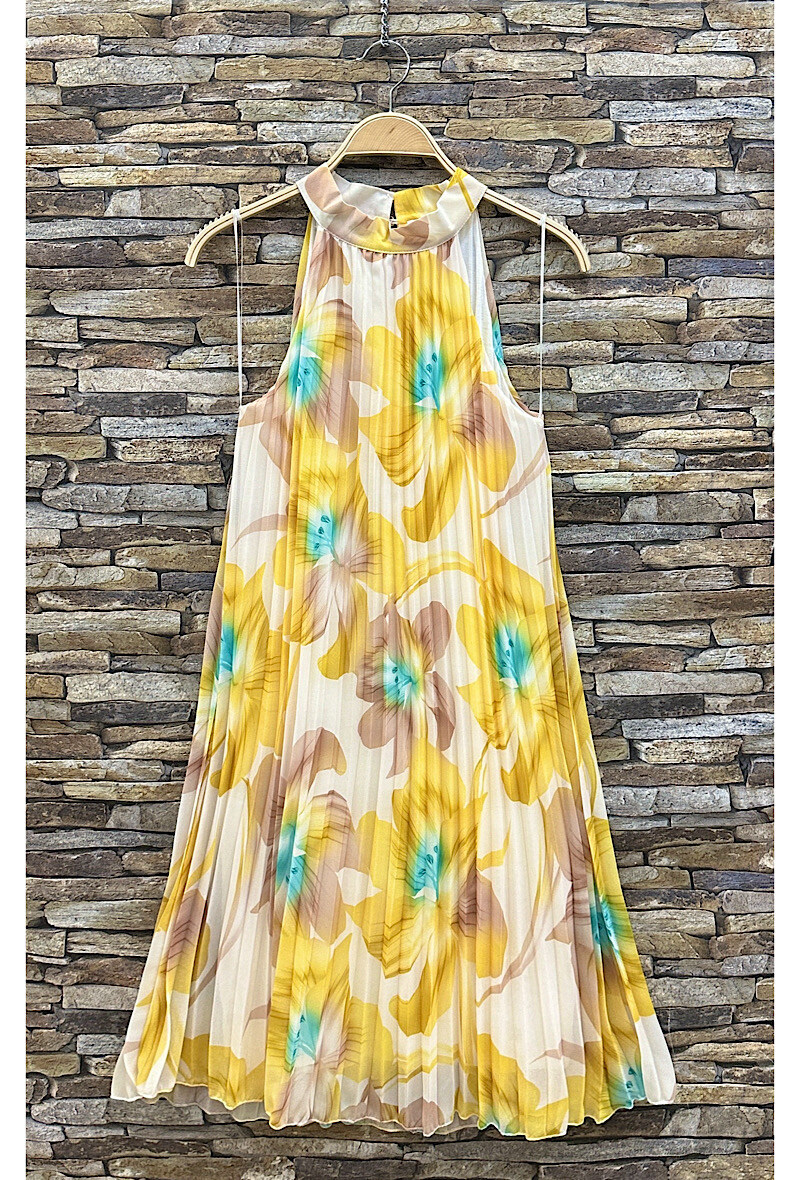 Mayorista Elle Style - Vestido SELENA plisado, estampado romántico, con forro de viscosa chic y a la moda