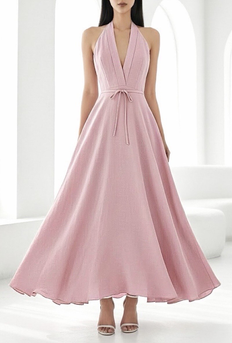Mayorista Elle Style - Vestido cruzado JEANNE largo, muy fluido en viscosa efecto lino, chic y a la moda