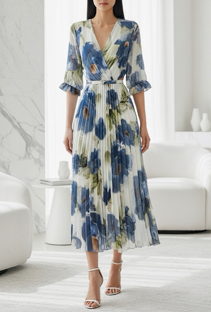 Mayorista Elle Style - Vestido LISA plisado con cinturón hecho a mano