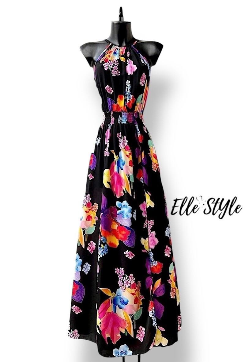 Wholesaler Elle Style - ANIRRA dress, very fluid, printed with front slit, romantic, chic and trendy