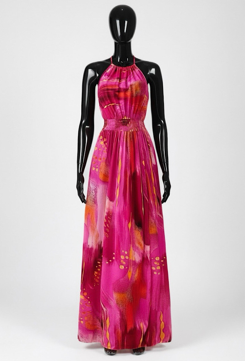 Grossiste Elle Style - Robe CARINA très fluide, imprimé avec fente avant, romantique, chic et tendance