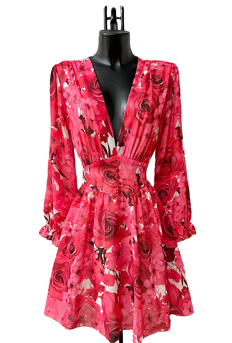 Grossiste Elle Style - Robe JULIETTE imprimé, avec manches longues, boutons et doublure en viscose