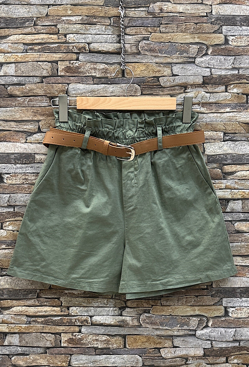 Mayorista Elle Style - Short MILAN elástico a la cintura de algodón con cinturón y bolsillos delanteros