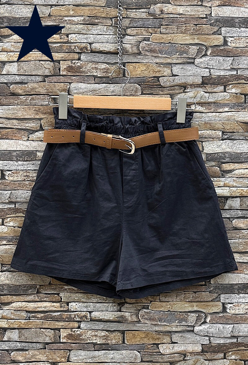 Mayorista Elle Style - MILANE Short de algodón con cintura elástica, cinturón y bolsillos delanteros