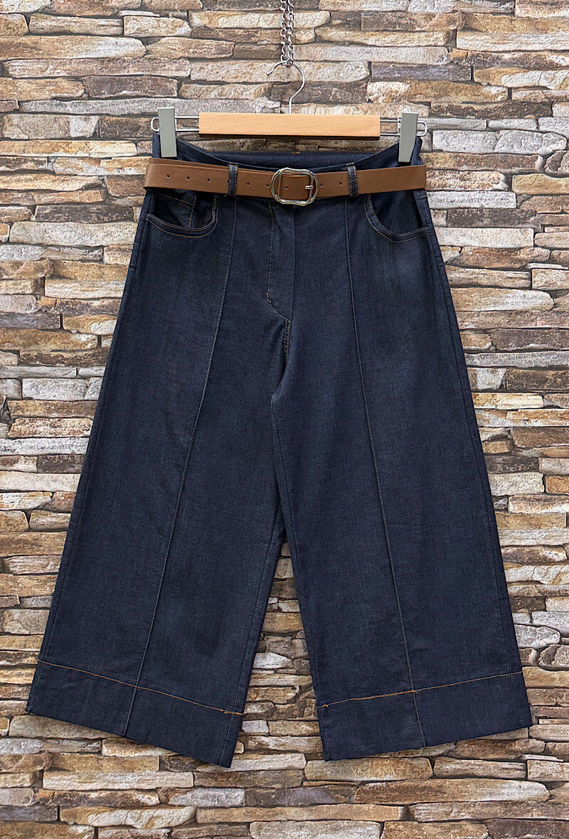 Mayorista Elle Style - Pantalones capri JONNA efecto vaquero, estilo palazzo ancho con botón, cremallera frontal y bolsillos