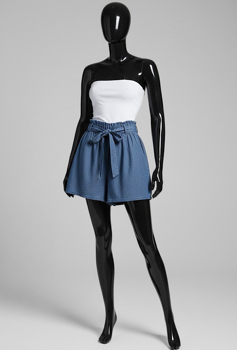 Mayorista Elle Style - Short MANON muy fluido en denim con cinturón de lazo. Cintura elástica en MATERIAL LYOCELL