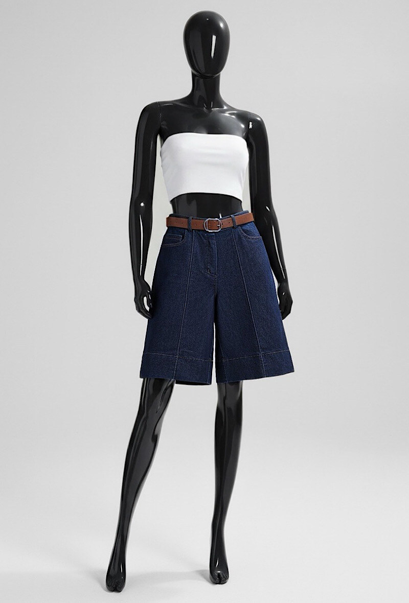 Mayorista Elle Style - Bermudas JONNA efecto vaquero, estilo palazzo ancho con botón, cremallera frontal y bolsillos