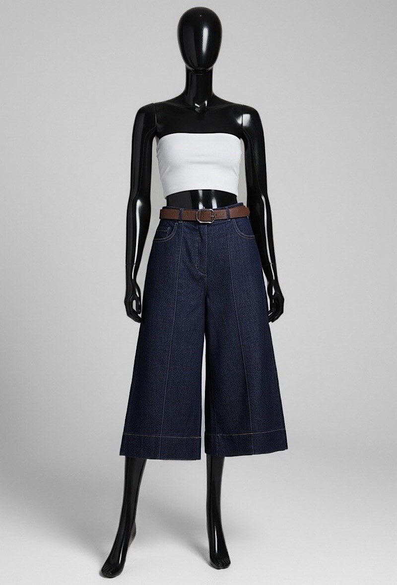 Mayorista Elle Style - Pantalones capri JONNA efecto vaquero, estilo palazzo ancho con botón, cremallera frontal y bolsillos