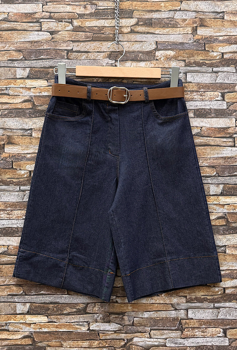 Großhändler Elle Style - Bermuda JONNA im Jeans-Look, weites Palazzo-Design mit Knopf, Frontreißverschluss und Taschen