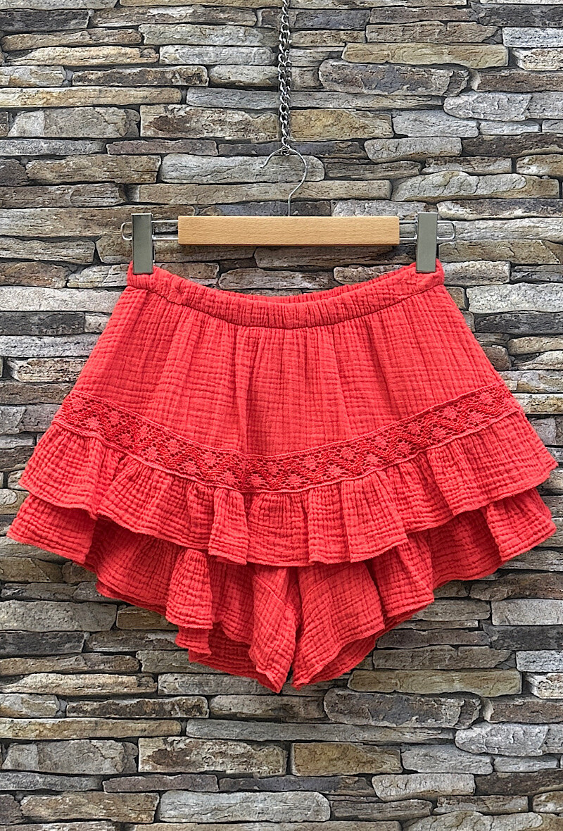 Grossiste Elle Style - Jupe Short LUCREZIA en gaze de coton avec dentelle