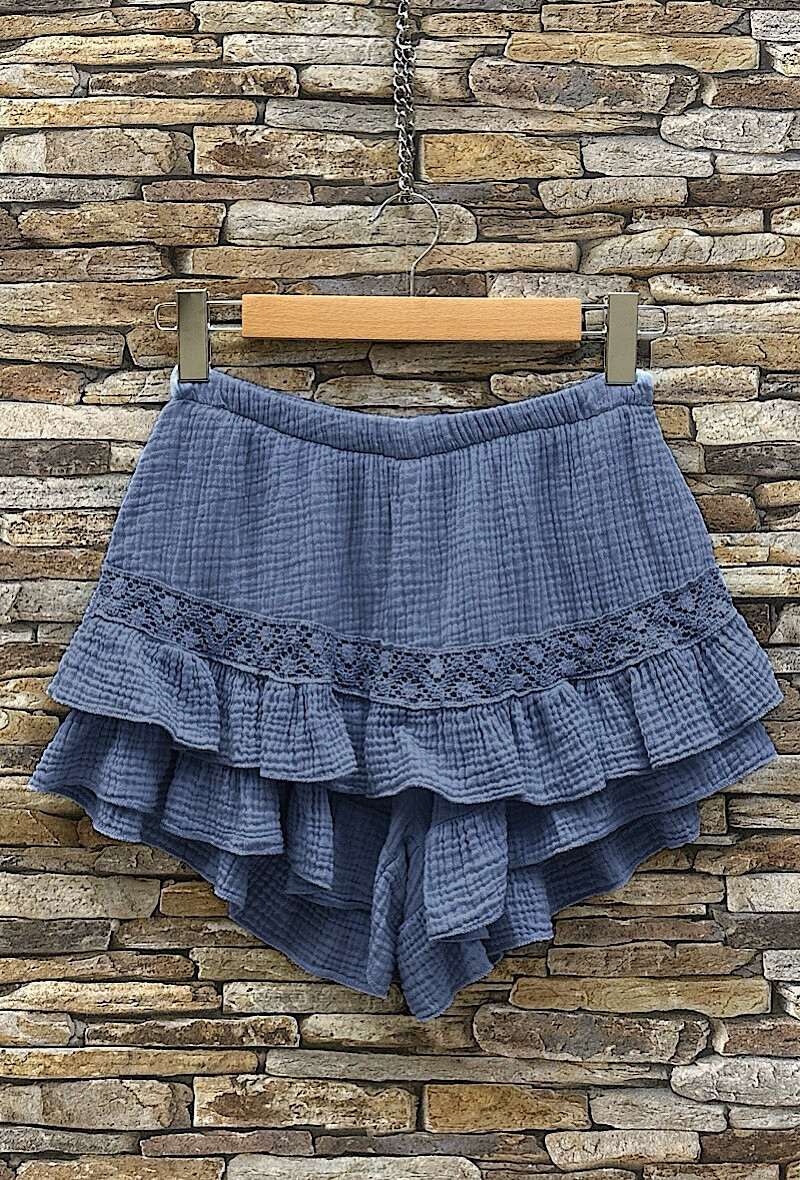 Wholesaler Elle Style - LUCREZIA shorts skirt in cotton gauze with lace