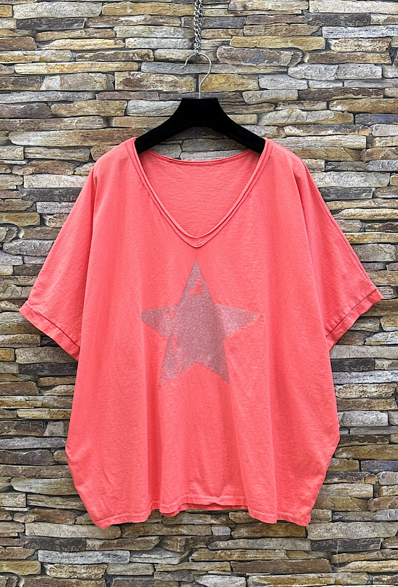 Mayorista Elle Style - Camiseta ESTRELLA de ALGODÓN con cuello en V y muy fluida. CASUAL Y BÁSICA.