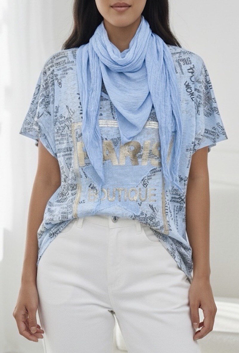 Mayorista Elle Style - Camiseta PARIS de algodón suave con pañuelo y estampado, casual y chic.