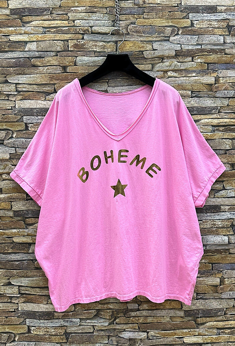 Grossista Elle Style - T-shirt BOHEMIEN in COTONE con scollo a V e molto fluida. CASUAL E BASICA.
