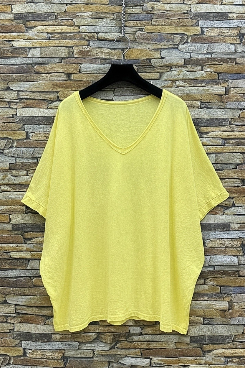 Großhändler Elle Style - UNIEE Baumwoll-T-Shirt mit V-Ausschnitt und sehr fließend. LÄSSIG UND BASIC.