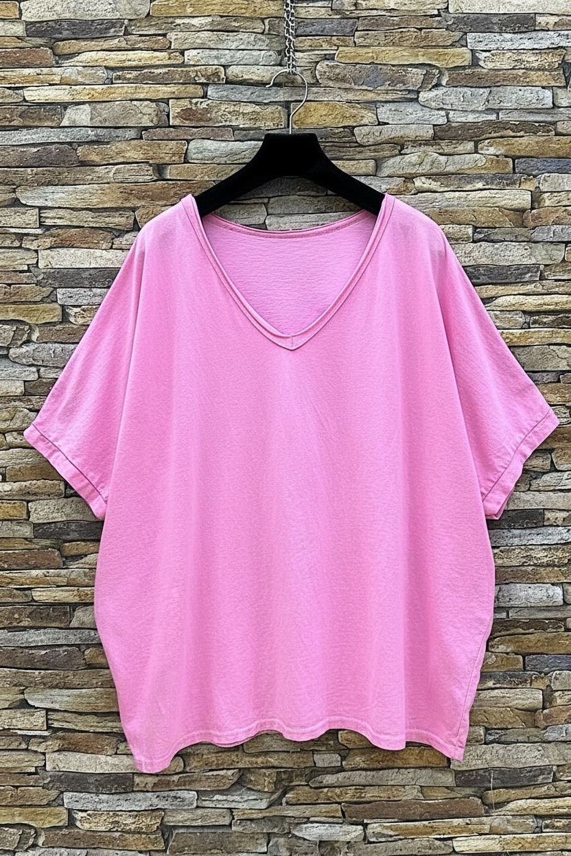 Mayorista Elle Style - Camiseta de algodón UNIEE con cuello en V y muy fluida. CASUAL Y BÁSICA.
