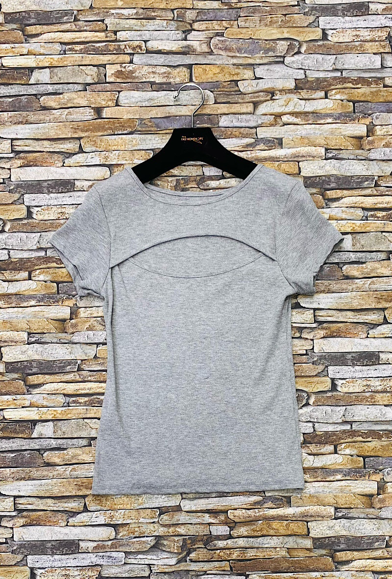 Grossiste Elle Style - Haut jersey côtelé, tissu coton souple et agréable. Romantique/ GLAMCHIC