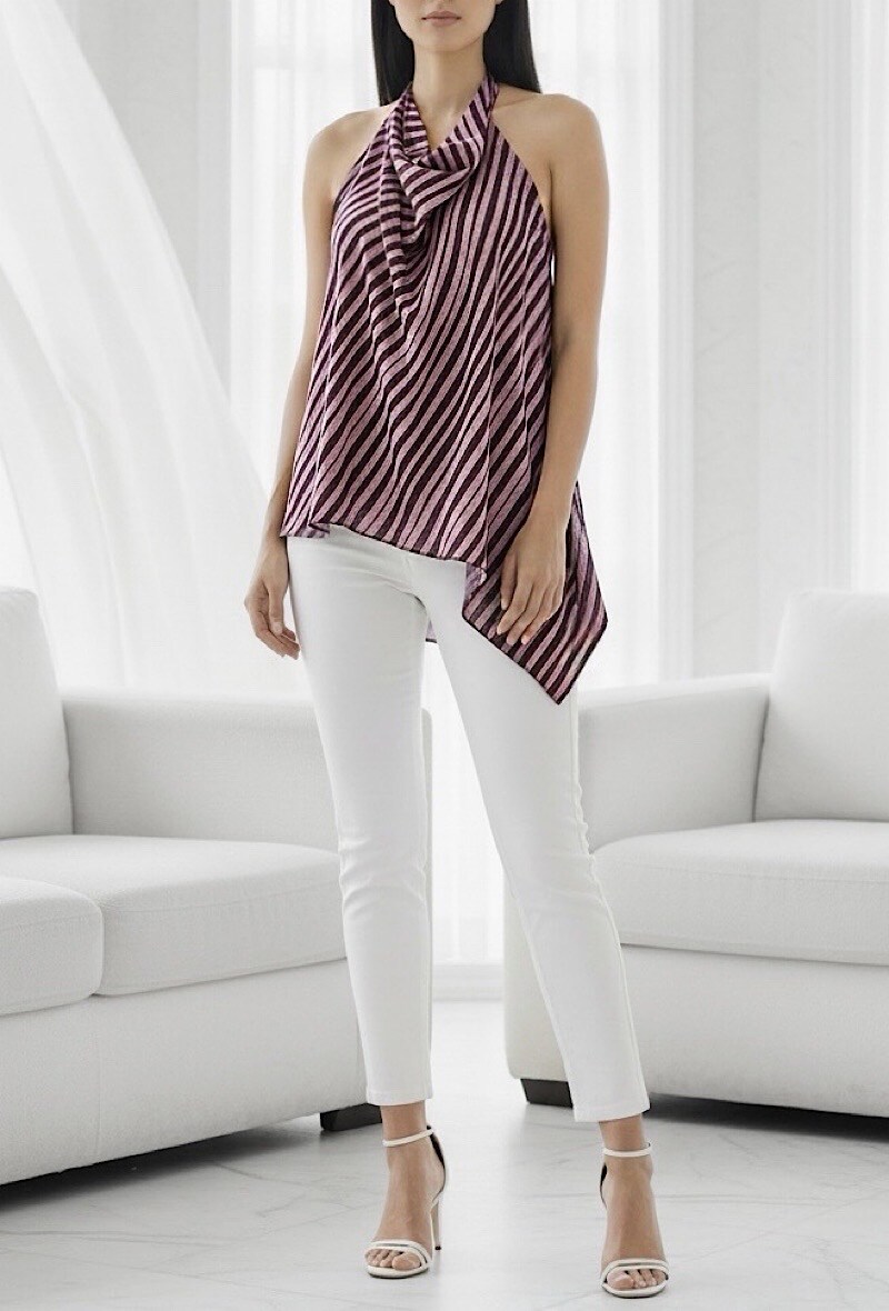 Großhändler Elle Style - DONNA-Top aus fließender Viskose mit Print und elastischem Rücken. BOHEMISCH CHIC und IM TREND.