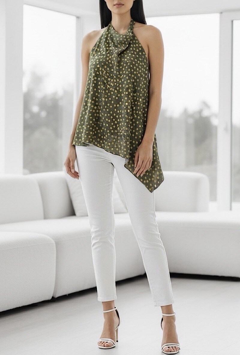 Großhändler Elle Style - DONNA-Top aus fließender Viskose mit Print und elastischem Rücken. BOHEMISCH CHIC und IM TREND.