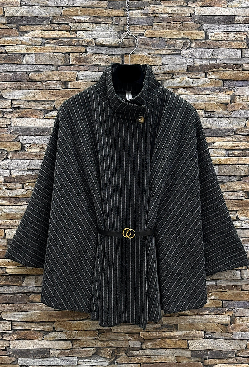 Großhändler Elle Style - ASTRID Cape-Mantel mit Flanellgürtel, Herbst- und Winterstoffe