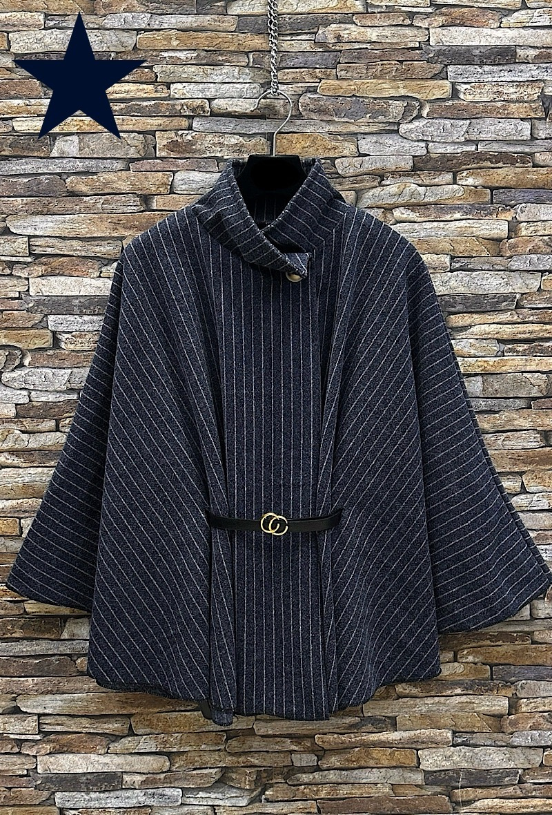 Großhändler Elle Style - ASTRID Cape-Mantel mit Flanellgürtel, Herbst- und Winterstoffe