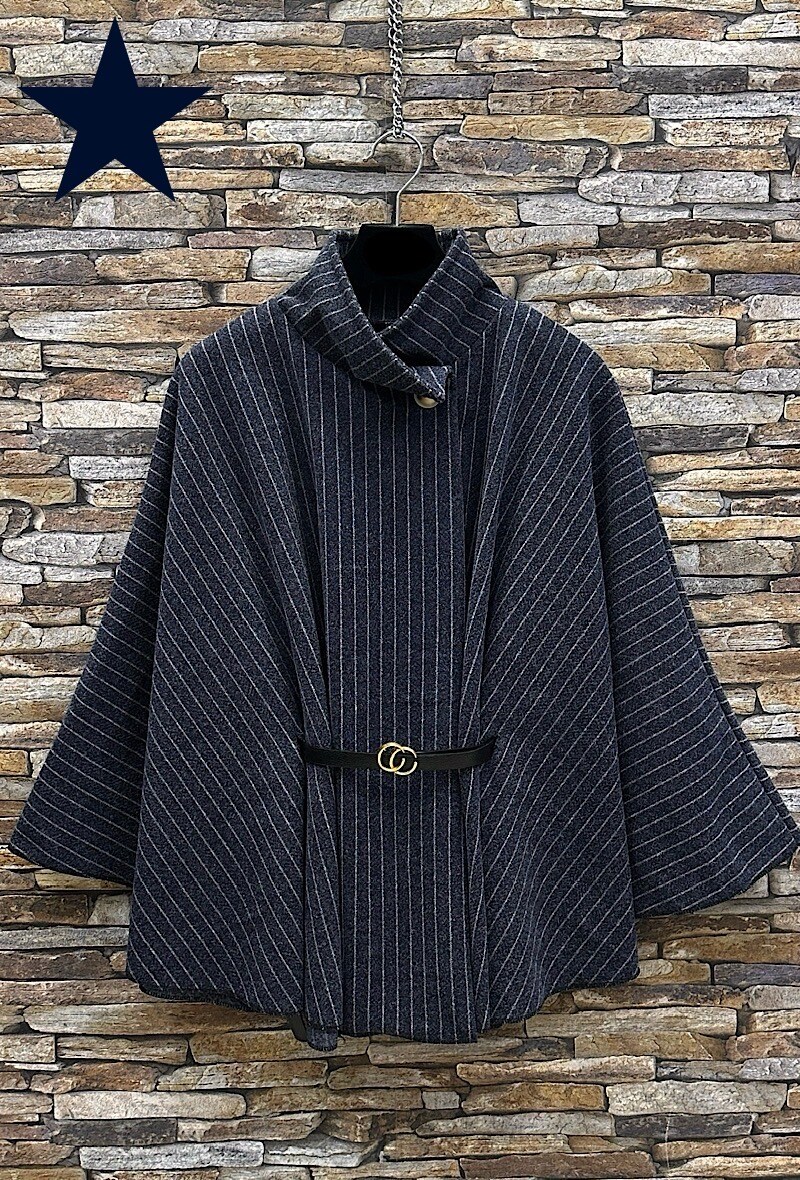 Großhändler Elle Style - ASTRID Umhangmantel mit Gürtel aus Flanell, Herbst- und Winterstoffe