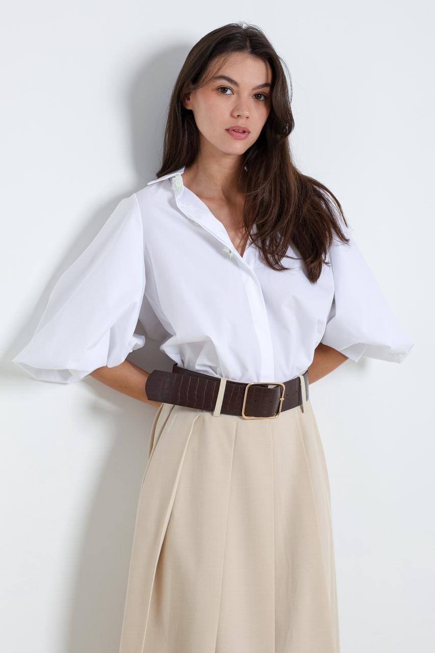 Mayorista ELLI WHITE - Camisa oversize con mangas abullonadas y botones decorativos