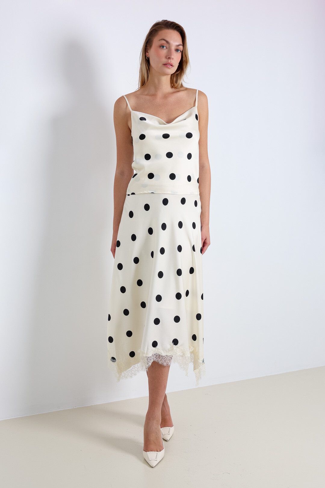 Mayorista ELLI WHITE - Falda de lunares con encaje