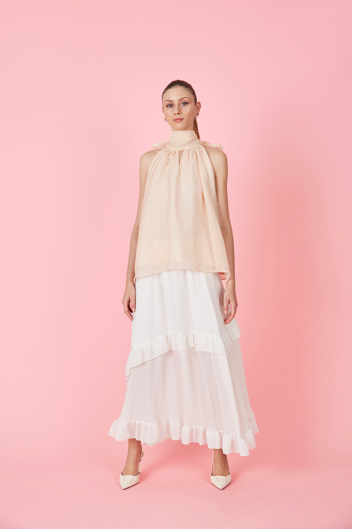 Grossiste ELLI WHITE - Jupe à pois à volants