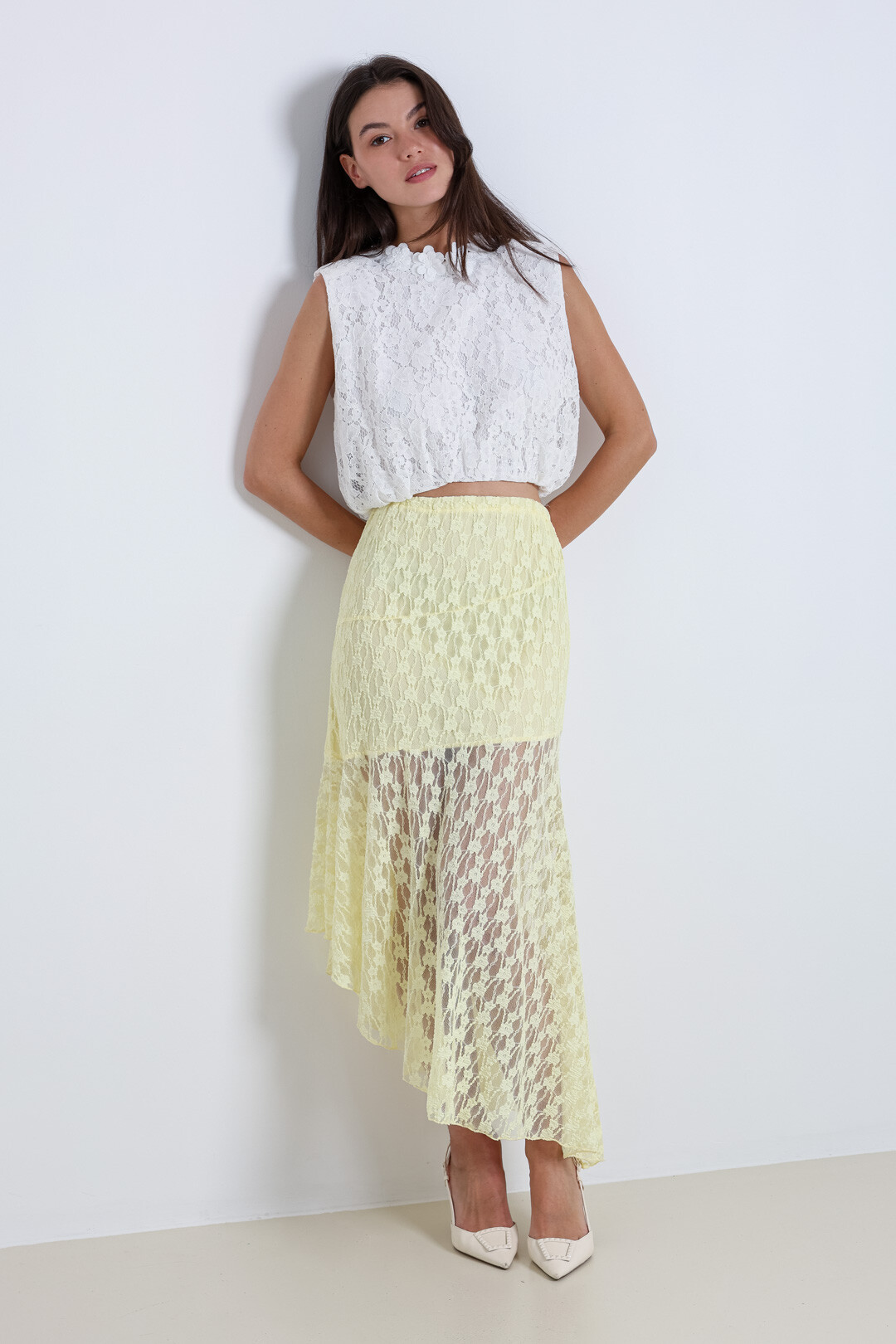 Mayorista ELLI WHITE - Falda de encaje asimétrica