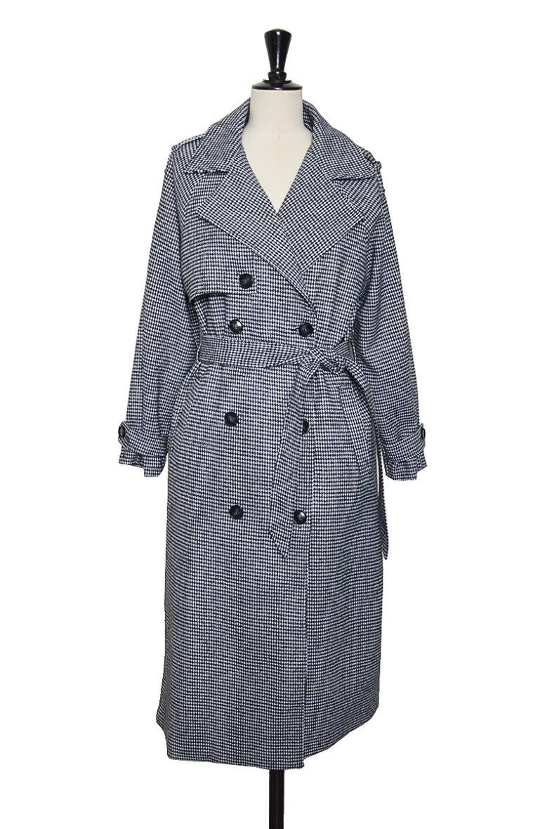 Grossista ELLI WHITE - Cappotto lungo in tweed pied de poule con cintura e tasche