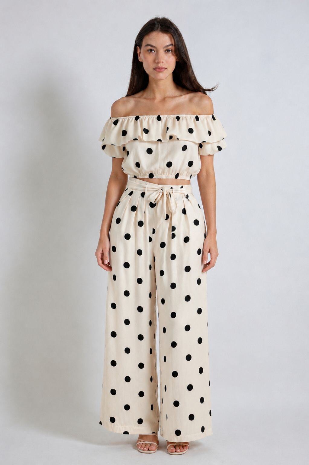 Mayorista ELLI WHITE - Pantalones anchos de lunares con cinturón