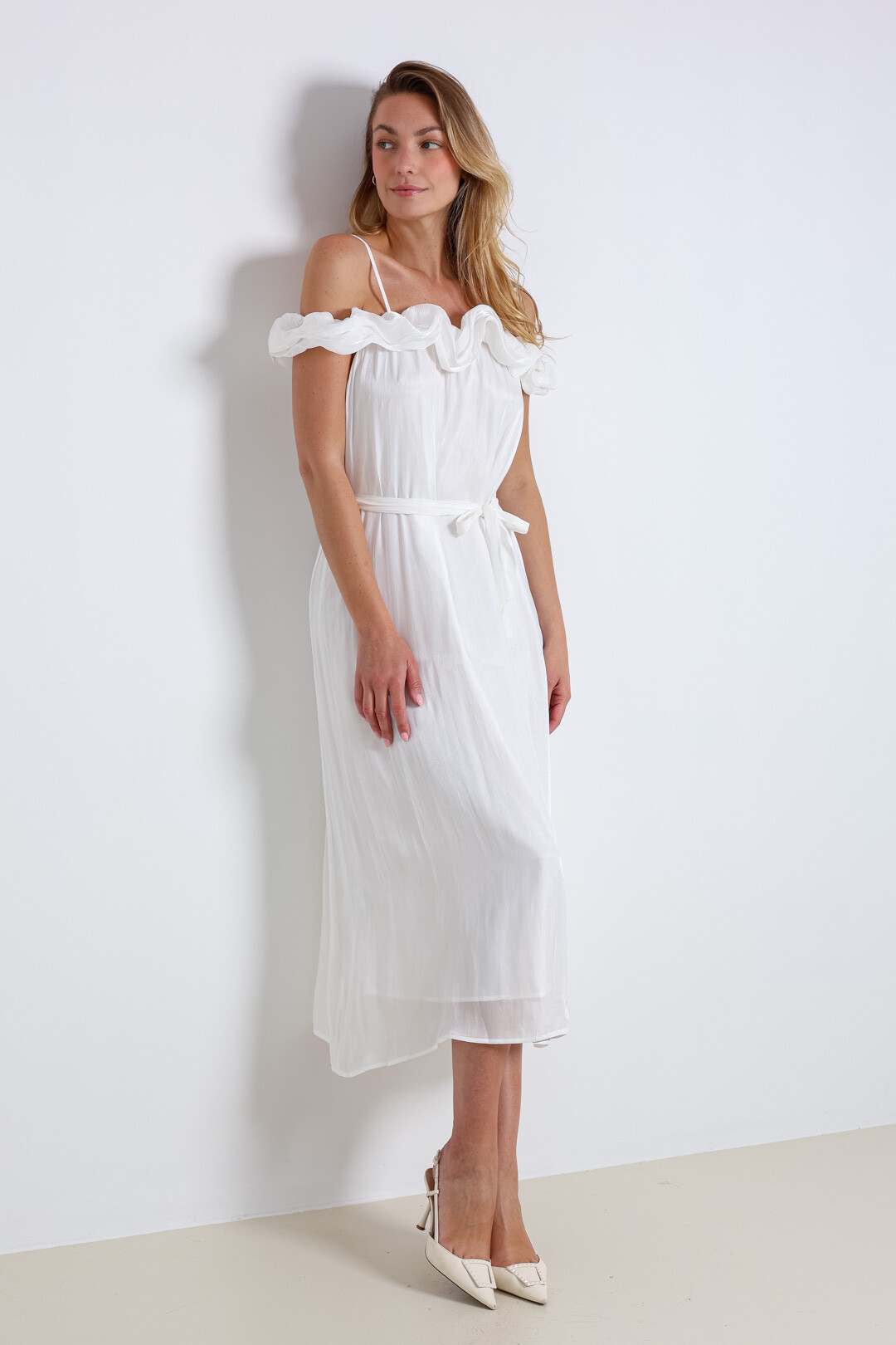 Mayorista ELLI WHITE - Vestido largo de organza con cinturón